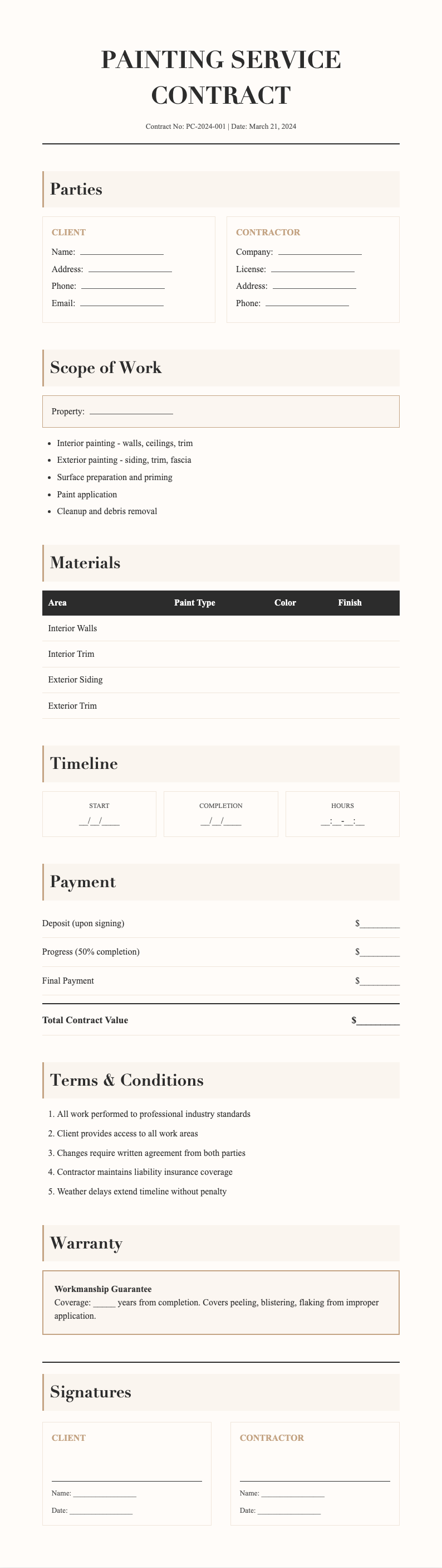 Elegant sophisticated painting contract